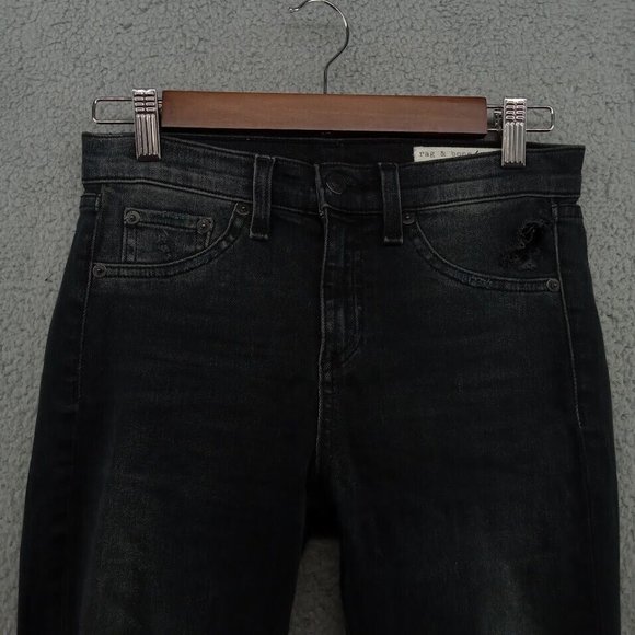 rag & bone Jeans Womens 25 Black Low Rise Skinny‎ Ripped Distressed Capri Denim - Picture 2 of 14